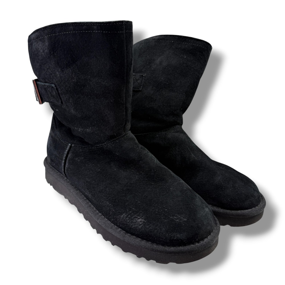 UGG Australia Black Suede Rhinestone Buckle Shearling Boots 1092717 Women 8